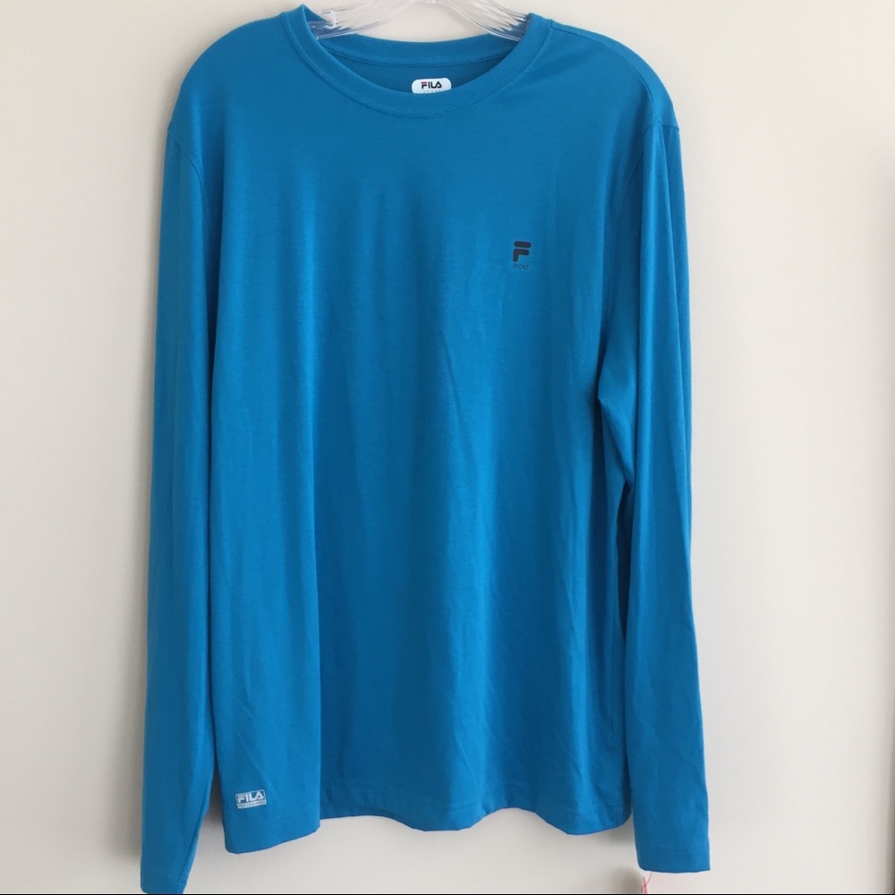 FILA Sport Long Sleeve Pullover Activewear M Blue Performance Sun shirt Crew New